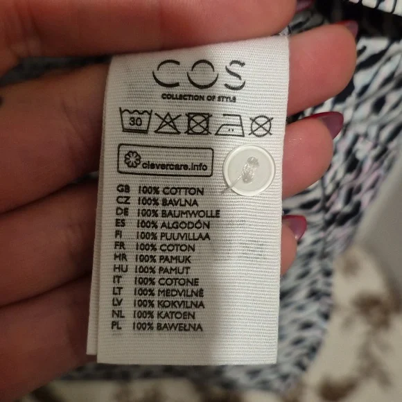 COS Monochrome Patterned Blouse 3/4 Sleeve 100% Cotton Size EU 42 - Picture 4 of 4